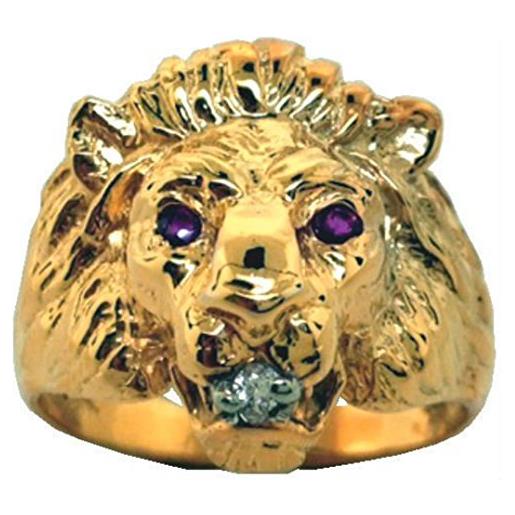 Rylos anelli da uomo in oro giallo 14 k - rubino e diamante testa di leone anello anello fascia per uomo gioielli da uomo anelli d'oro, metallo, rubino