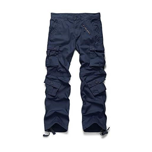 Aeslech pantaloni cargo da uomo, 8 tasche, stile casual, militari, per attività all'aperto, 1 blu scuro. , w40