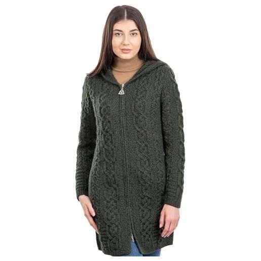 SAOL cardigan irlandese aran con cappuccio da donna, 100% lana merino, con cerniera - navy - xl