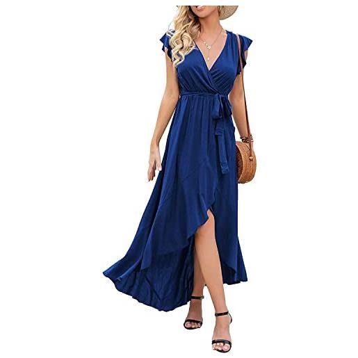 xuntao vestiti donna estivi casual stampa scollo v manica corta cocktail beach abito blu l