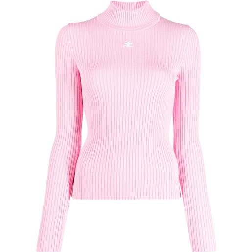 Courrèges maglione a coste con applicazione - rosa