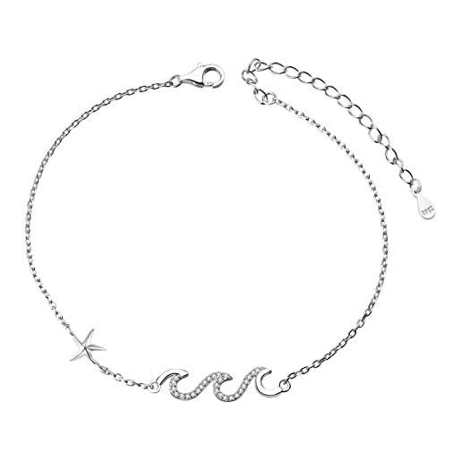 LINSTER cavigliera onda per donna argento 925 braccialetto braccialetto regolabile alla caviglia con piede di stella marina regali di gioielli ocean beach per le donne