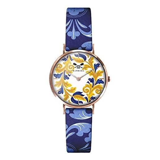 BARBOSA NORD SUD EST barbosa - orologio maiolica blu donna, al quarzo, con cinturino in pelle, sportivo e preciso, made in italy