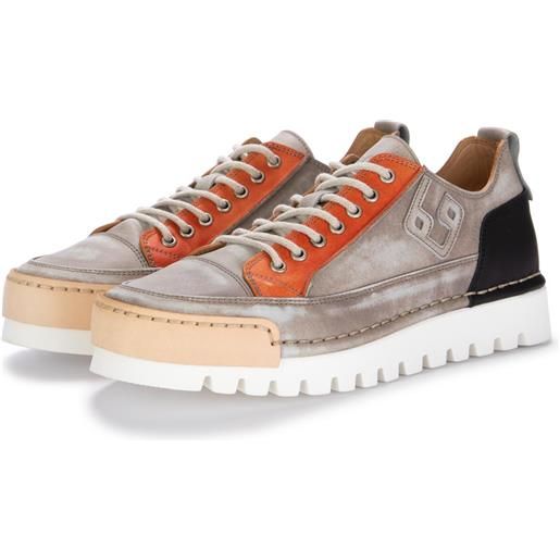 Bng real shoes | sneakers la patch pelle grigio tortora