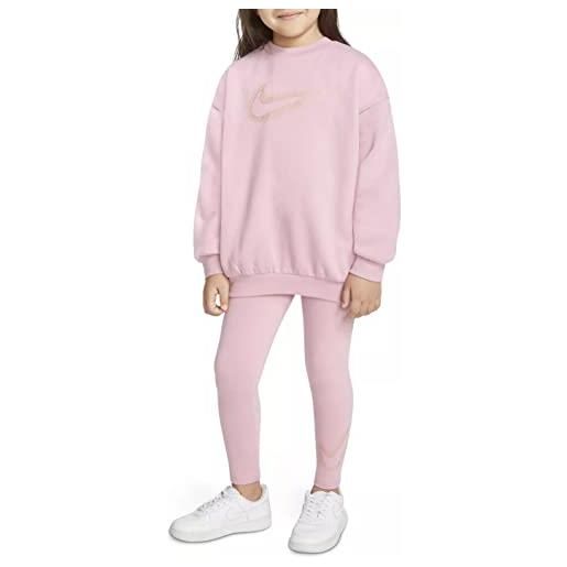 Nike -tuta composta da felpa e pantalone -felpa con cappuccio -felpa con orlo e polsini a coste -felpa con logo leggings con girovita elastico rosa 5-6 anni a0s