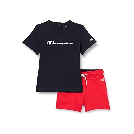 Champion legacy american tape-logo s/s t-shirt & bermuda completo, (blu marino/rosso intenso), 3 anni bimbo