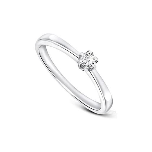 MIORE, anello solitario 6 griffe di fidanzamento da donna con diamante brillante 0,09 ct in oro bianco 9 carati 376