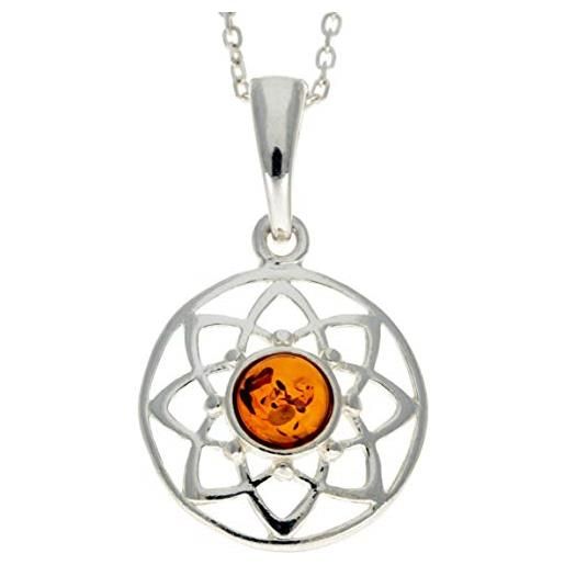 SilverAmber Jewellery ciondolo celtico in vera ambra baltica e argento sterling senza catena - gl376, pietra argento sterling resina, ambra, 