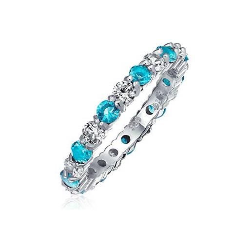 Bling Jewelry zirconia cubica london blue white anello impilabile alternato di eternità in cz simulato topazio. 925 argento mese di marzo