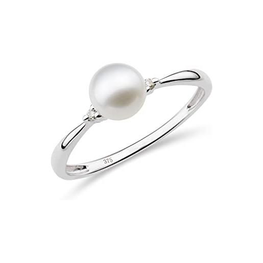 Miore anello di fidanzamento con perla d'acqua dolce e diamante 0,02 ct in oro bianco 9 carati 375
