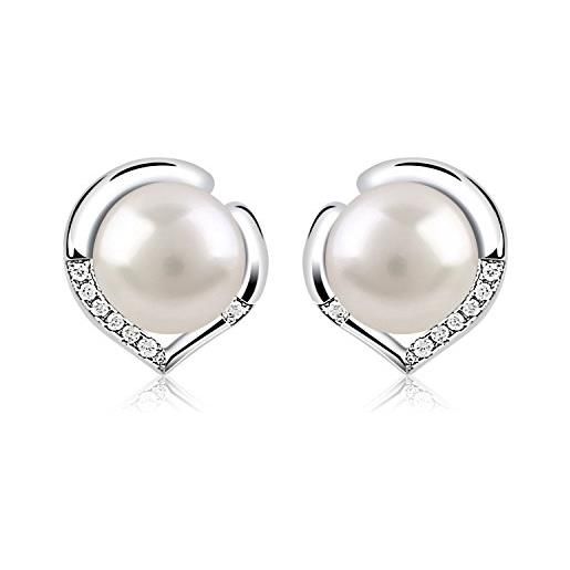 B.Catcher orecchini in argento 925 a forma di cuore, con perla d'acqua dolce, idea regalo per san valentino