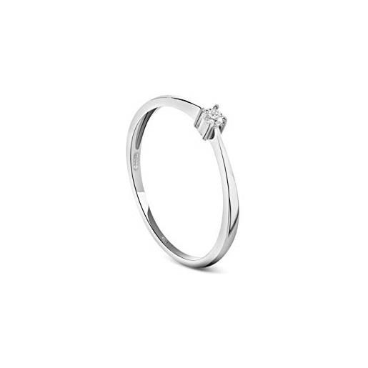Miore gioielli anello solitario da donna, vero oro bianco 9kt 375 con diamante naturale taglio brillante ct. 0,05. Anello di fidanzamento classico con brillante solitario, anello anallergico. 