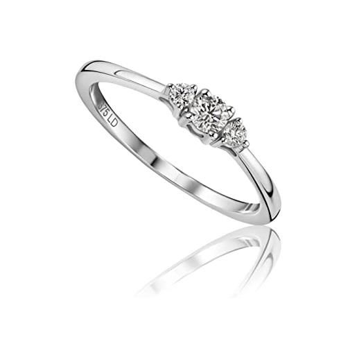Miore's lab diamonds, anello di fidanzamento trilogy oro bianco 9 carati 375 con 3 diamanti da laboratorio 0,15 carati. 