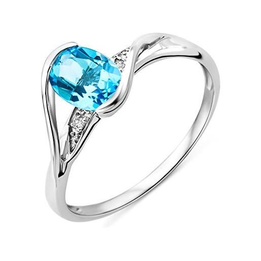 MIORE anello solitario classico fidanzamento da donna oro bianco 9kt 375 con topazio azzurro ovale naturale e diamanti brillante naturali anello solitario. (14)