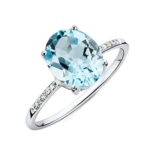 Miore anello donna topazio blu con diamanti taglio brillante oro bianco 9 kt / 375