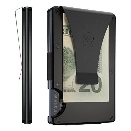 The Ridge minimalist slim wallet for men - porta carte di credito tasca frontale con blocco rfid - portafogli uomo piccolo in metallo alluminio con fermasoldi (nero)
