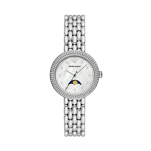 Emporio Armani orologio donna, movimento a fasi lunari, cassa in acciaio inossidabile argentato 32 mm con bracciale in acciaio inossidabile, ar11461