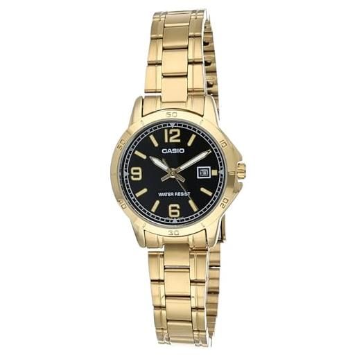 Casio ltp-v004g-1b women's gold tone stainless steel black dial date dress watch