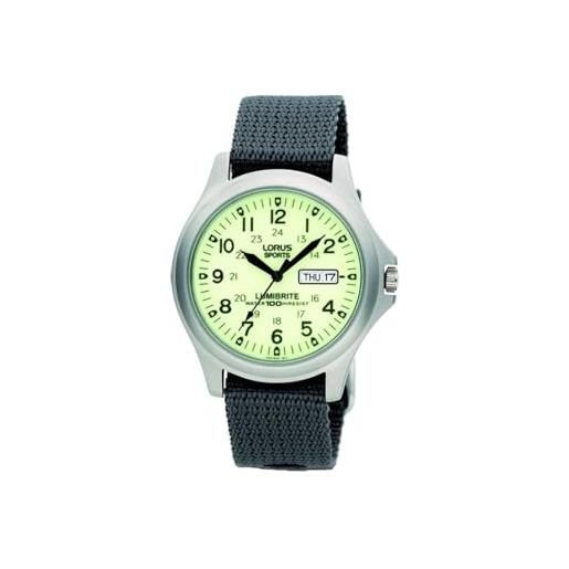Lorus rj655ax9 Lorus, orologio da polso analogico da uomo, fluorescente, con datario, grigio, nylon