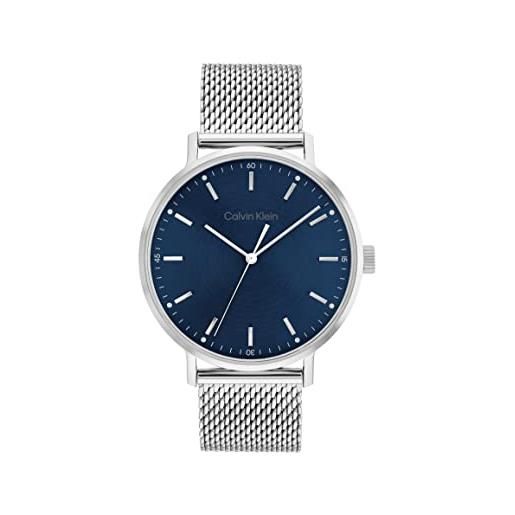 Calvin Klein orologio analogico al quarzo da uomo con cinturino in maglia metallica in acciaio inossidabile argentato - 25200045