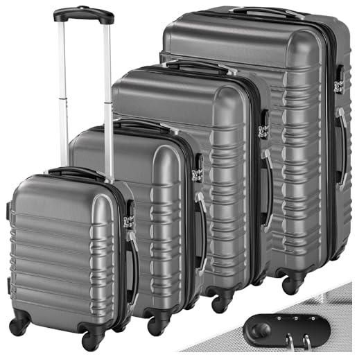 TecTake® set valigie trolley rigide, 4 valigie con scocca in plastica abs, rotelle girevoli a 360°, maniglia telescopica in alluminio, serratura di sicurezza a combinazione - grigio