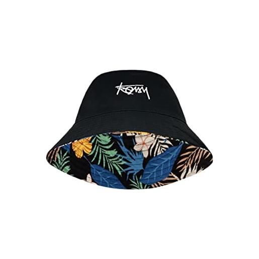 TOBILE cappelli da pescatore big head xl size lettera bucket hat per uomo su due lati donne floreale cappello da pescatore estate casual street sun hat - fiore nero, xl (60-63 cm)