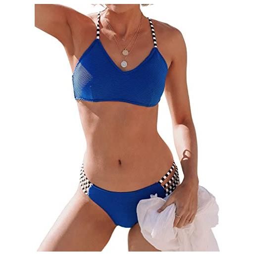 CUPSHE bikini a vita bassa con spalline a costine, blu cobalto. , xl