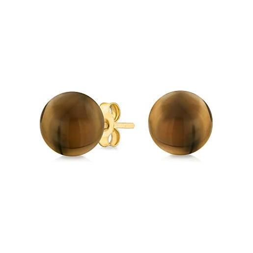 Bling Jewelry eleganti orecchini a perno a sfera rotonda in oro giallo 14 carati con gemma di onice bianco per donne