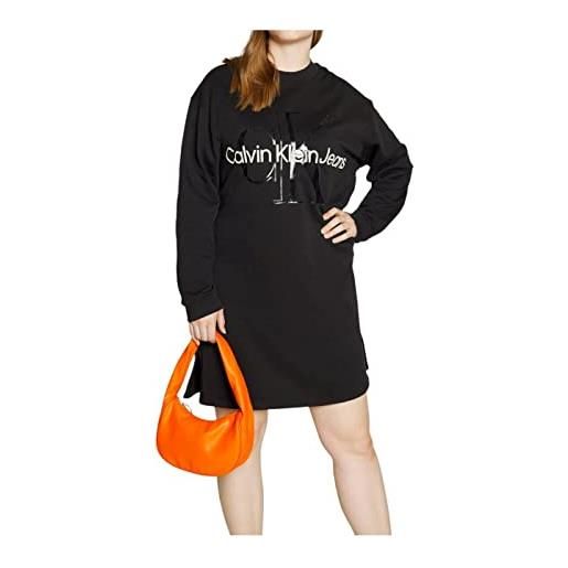 Calvin Klein Jeans glossy monogram crew neck dress j20j219075 vestiti con cappuccio, nero (ck black), m donna