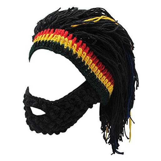 Xinqiao cappelli da uomo in maglia con barba, stile reggae, cappello divertente, nero , taglia unica