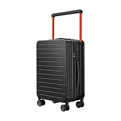 British Traveller valigia trolley bagaglio a mano leggero da trasportare bagaglio da cabina rigido con 8 ruote e serratura tsa, 55 x 38 x 20 cm(nero)