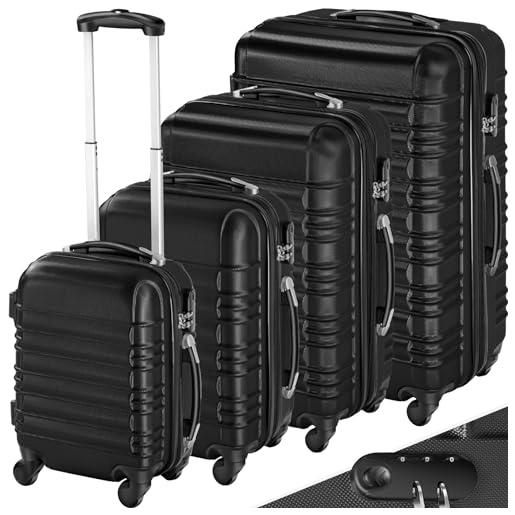TecTake® set valigie trolley rigide, 4 valigie con scocca in plastica abs, rotelle girevoli a 360°, maniglia telescopica in alluminio, serratura di sicurezza a combinazione - nero