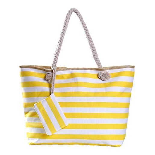 DonDon borsa da spiaggia grande con cerniera 58 x 38 x 18 cm shopper stile marino con strisce bianche e giallo