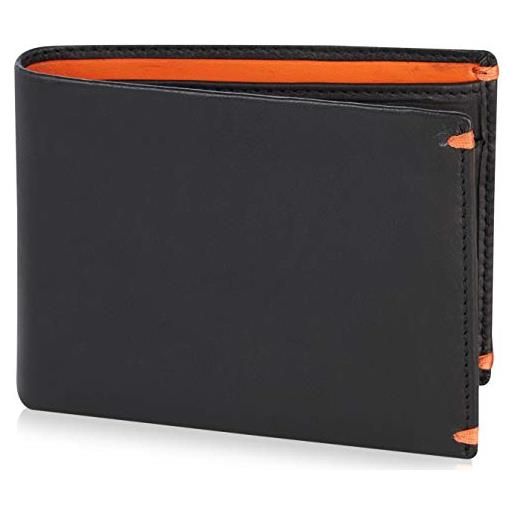 VISCONTI portafoglio uomo vera pelle con protezione rfid porta carte di credito con portamonete borsellino portafogli a piegatura porta banconote - 'alps' (ap62 blk/orange)