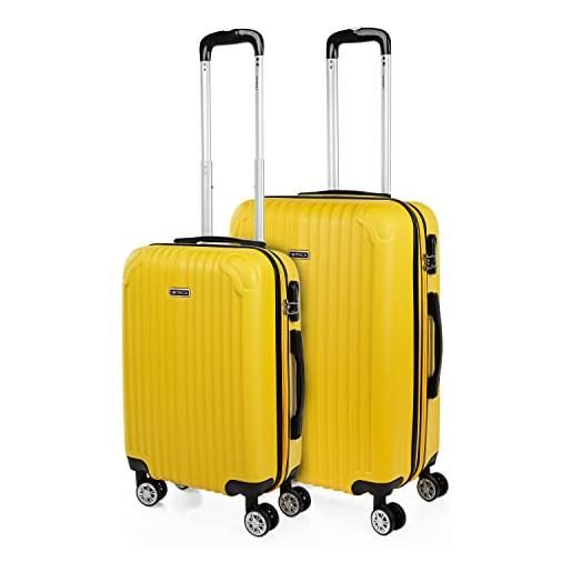 ITACA - set valigie - set valigie rigide offerte. Valigia grande rigida, valigia media rigida e bagaglio a mano. Set di valigie con lucchetto combinazione tsa t71515, giallo