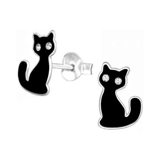 Katy Craig orecchini a forma di gatto nero con pietre di cristallo, in argento sterling 925