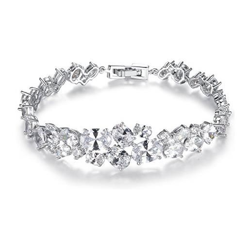 QUKE - bracciale da sposa in argento con zirconi e brillantini, elegante, da donna