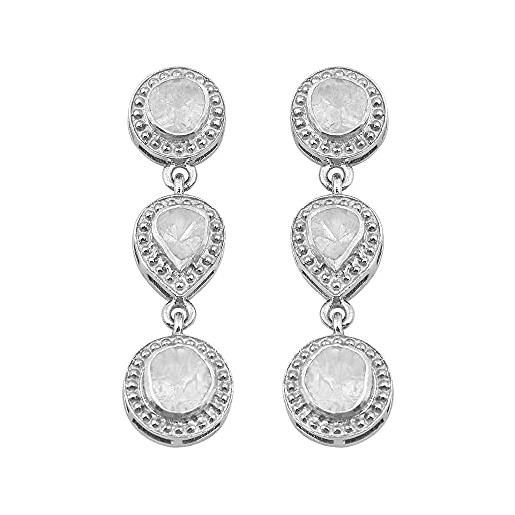 Shine Jewel 1.00 ctw diamante naturale polki classic solitaire dangles argento 925 placcato platino elegante fetta orecchini di diamanti