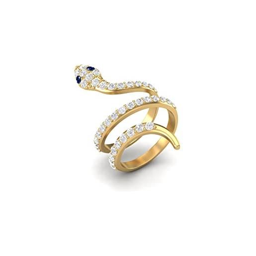 MOONEYE anelli a forma di serpente cobra in argento sterling 925 con zaffiro blu sintetico e topazio bianco (vermeil oro giallo, 22)