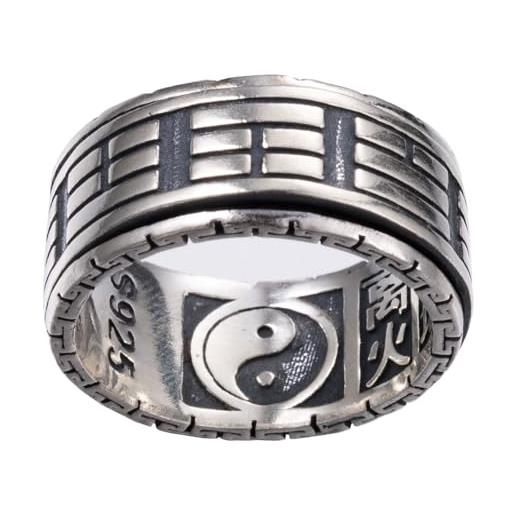 ForFox anello yin yang vintage in argento sterling 925 anello girevole taoismo tai chi per uomo donna 10mm taglia 21
