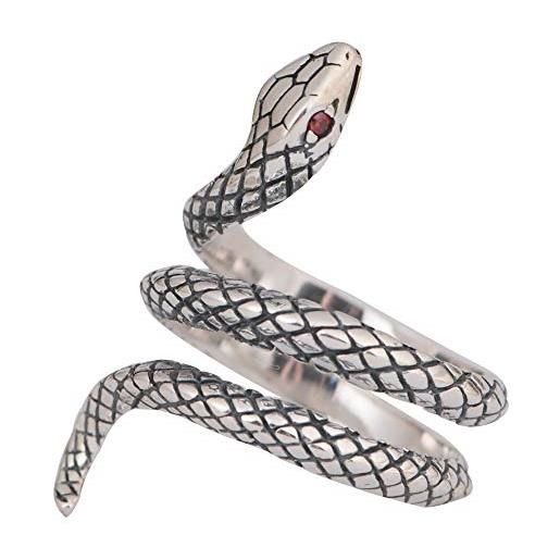 ForFox anello aperto serpente animale rettile con occhi rossi in argento sterling 925 vintage retrò per donna regolabile