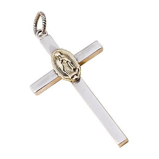 ForFox ciondolo croce cristiana con vergine maria dorato in argento sterling 925 vintage per uomo donna