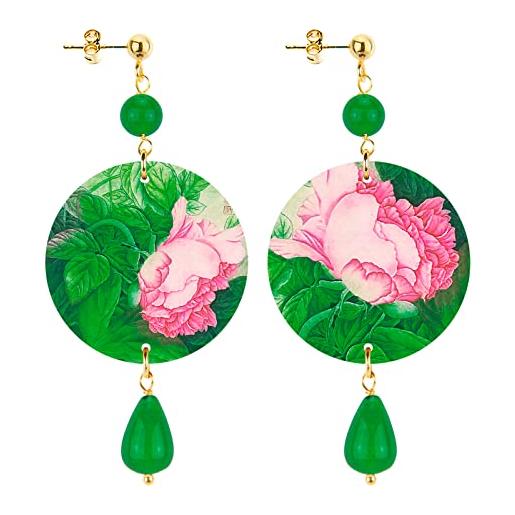 In lebole collezione the circle dpor94 fiore rosa orecchini da donna in ottone pietra verde