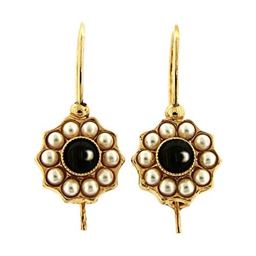 Mokilu' - gioielli - orecchini vintage - donna - ottone dorato 24kt - pietra onice nera