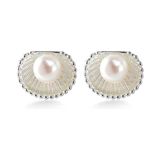 GOOFFY orecchini a bottone, orecchini alla moda argento sterling argento a forma di conchiglia con orecchini di perle regali di nozze per le donne 7x9mm