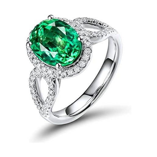 Daesar anello in oro bianco 18k, anelli donna fidanzamento anello con smeraldo donna 2.5ct ovale anelli oro bianco donna misura 11