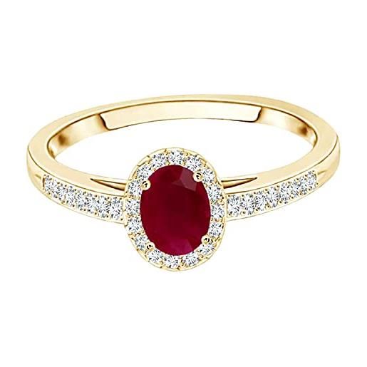 Shine Jewel pietra preziosa rubino taglio ovale da 1,00 ct anello da donna con solitario in oro giallo 9k con accenti (giallo oro, 14.5)