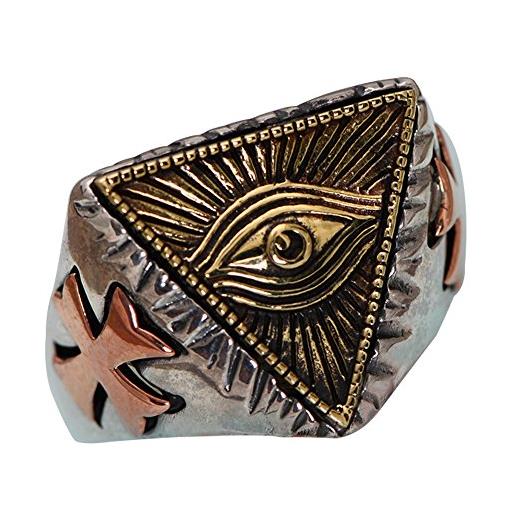 ForFox anello massonico occhio di dio dorato in argento sterling 925 vintage per uomo regolabile