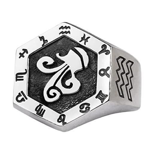 ForFox anello acquario segno zodiacale costellazione in argento sterling 925 per uomo donna, taglia regolabile 14-27
