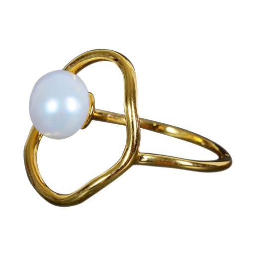 NicoWerk anello in argento da donna realizzato in argento sterling 925 placcato oro con perla insolita geometrica lucida regolabile aperto sri924